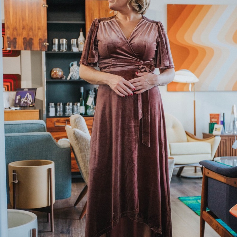 Velvet Kimono Flutter Sleeve Maxi Dress